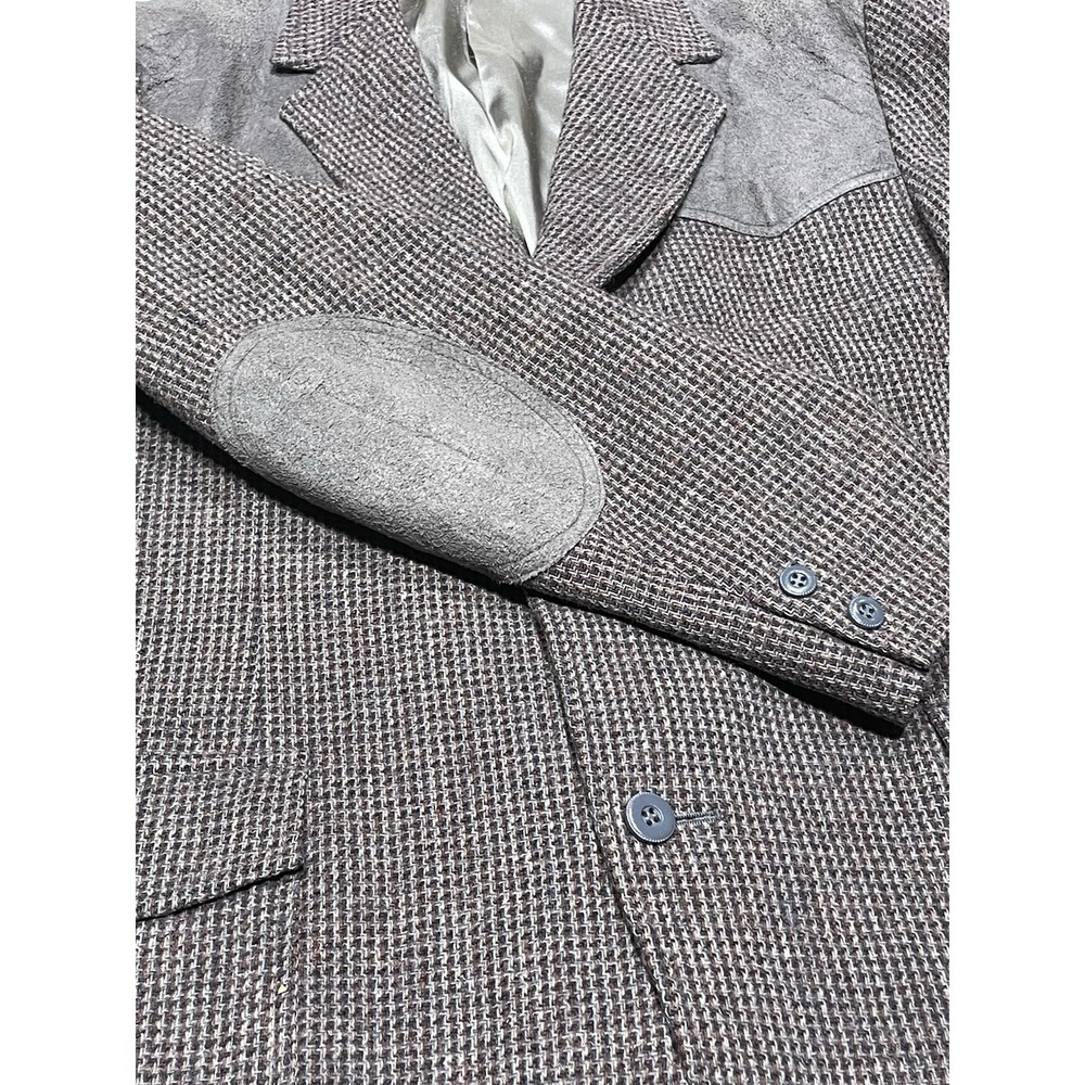 Vtg PENDLETON High Grade Western Wear Tweed Jacket 44 Wool Suede Patch - Picture 5 of 8